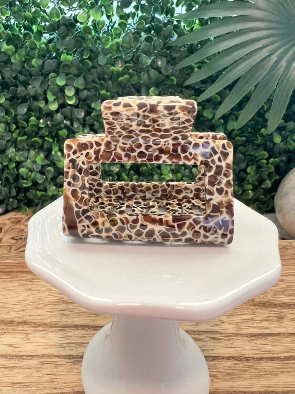 New Brown and Cream Cheetah Print Acrylic Claw Clip | Square Hair Clip